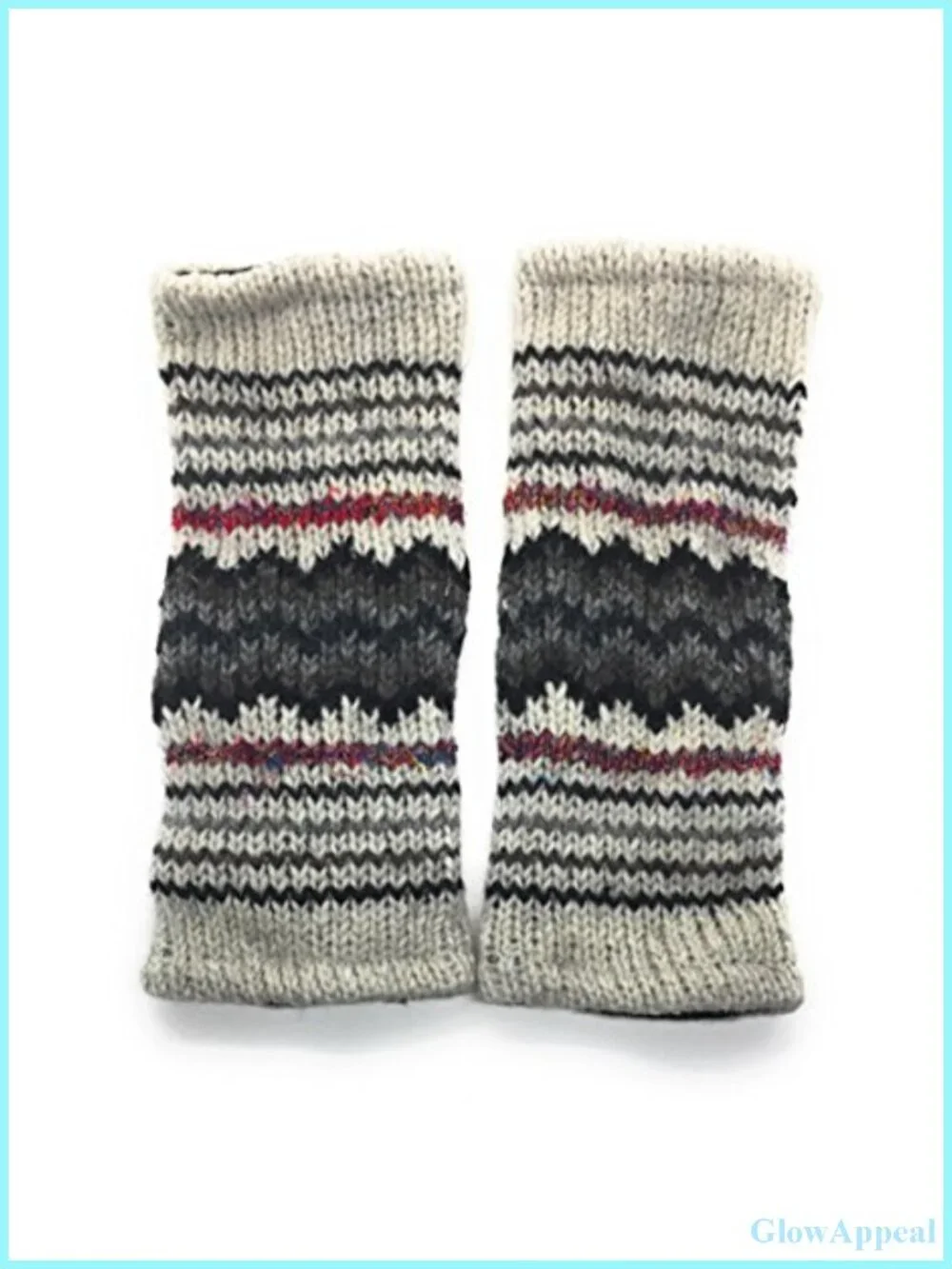 Hand Knit Fingerless Striped Texting Gloves, Warm Wool Fleece Lined
